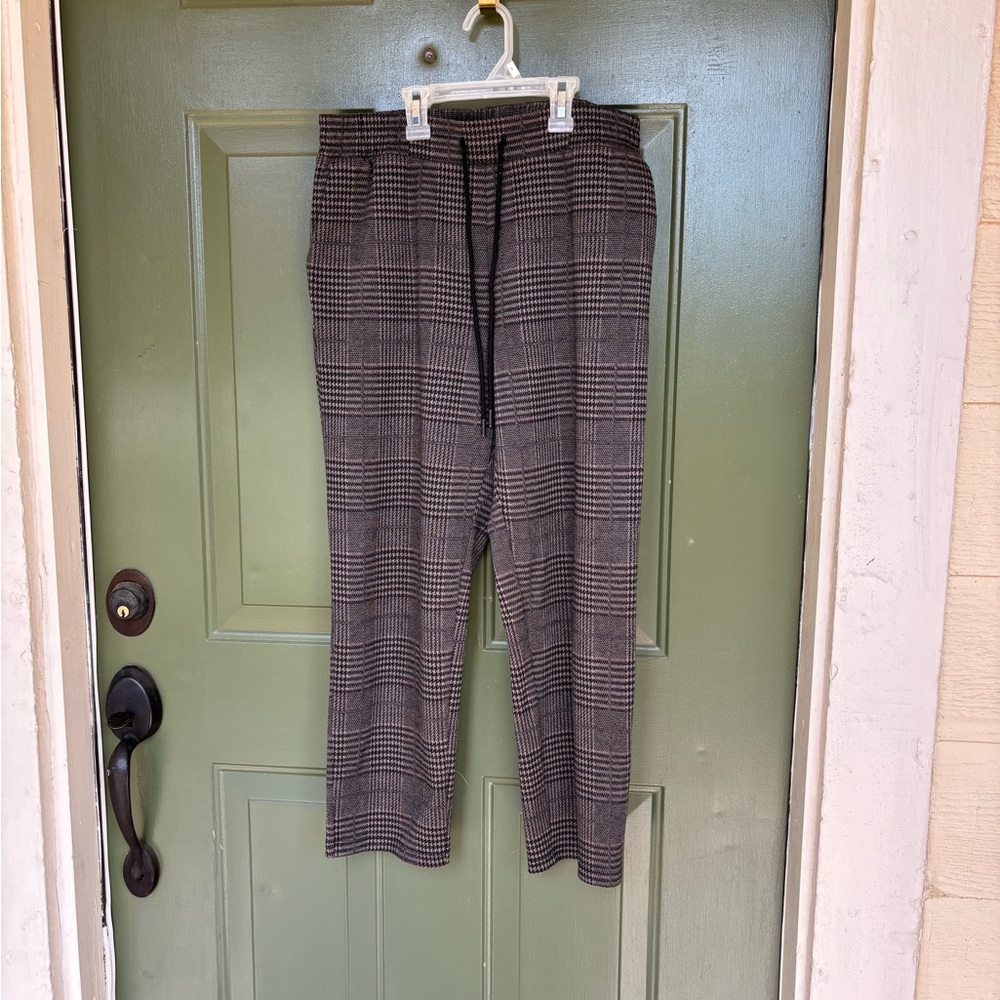 A New Day Mid Rise Plaid Taper Leg Pull On Pants Small